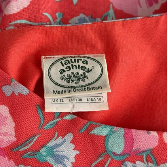 Laura Ashley Vtg 90s Floral Bow Dress Size 10 Pink Red Cotton Crinoline Skirt - Picture 8 of 14